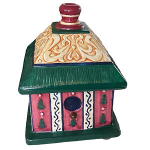 Bird House Cookie Jar Ceramic Footed Canister By WCL Hand Painted Small 9” RARE